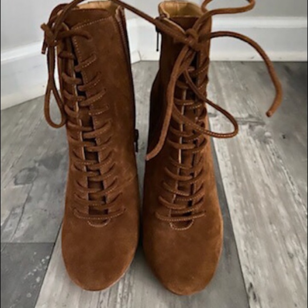 Sezane Ankle Boots Suede Carmel Sz 6 Euro Sz 36